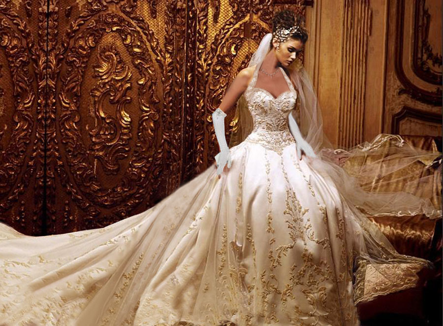 Orifashion HandmadePerfect Bridal Gown with Long Cathedral Train - Click Image to Close